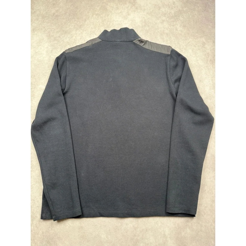 Hugo Boss Mens L Regular Fit Quarter Zip Pullover Black Shoulder Overlay Sweater